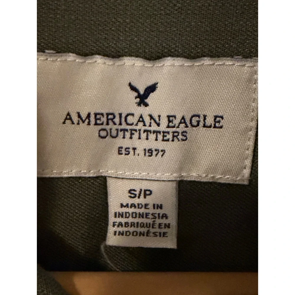 American Eagle Outfitters Mens Olive Green Lyocell Long Sleeve Utility Shirt S - Picture 4 of 5